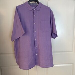 Tommy Bahama Mens XXXL Purple Linen Blend Short Sleeve Button Down Camp Shirt